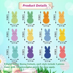 60 PCS Easter Bunny Cutouts Bulletin Board Decoration Colorful Paper Crafts