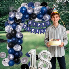 18th Decorations for Boys Girls Blue Silver, Happy 18th Banner 18 Balloon Num…