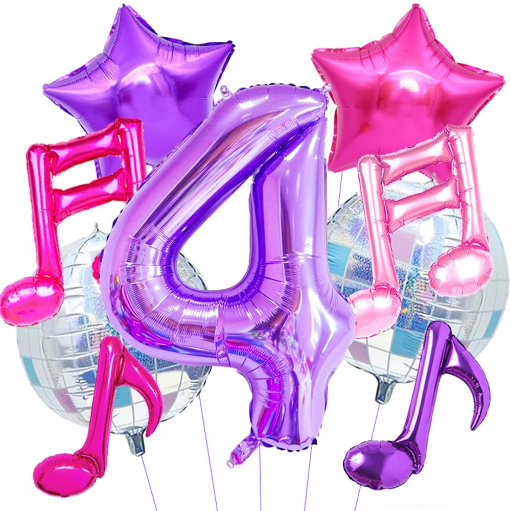 Kpop Decorations – Music Note Balloons Purple 40inch Number 4 Balloon Disco B