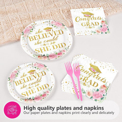 96Pcs Pink Graduation Decorations Class of 2026 Disposable Floral Congrats Grad