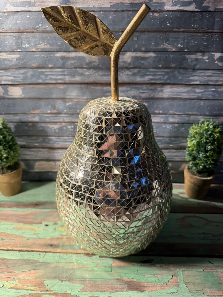 Mosaic Disco Ball Pear Decor – Silver Pear Shaped Centerpiece