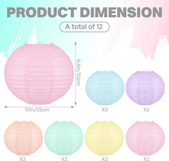 12 PCS Colorful Hanging Paper Lanterns Pastel 10 in Macaron-Colored Neon Chinese