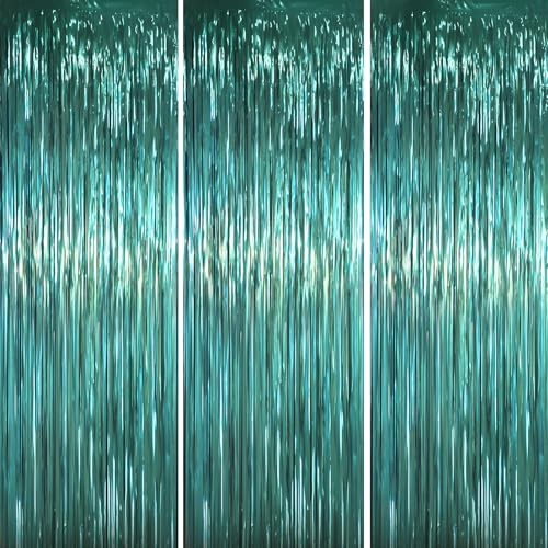 .x 6.6 ft Foil Fringe Backdrop Curtains, Tinsel Streamers Party 3 Retro Green