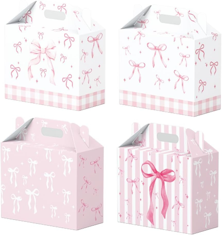 16PCS Pink Bow Paper Gifts Boxes for Birthday, Hot Pink Bachelorette, Engagement