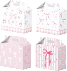 16PCS Pink Bow Paper Gifts Boxes for Birthday, Hot Pink Bachelorette, Engagement