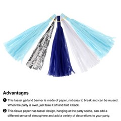 20Pcs Light Blue,Dark Blue,White,Silver Tassel Garland Banner with Rope