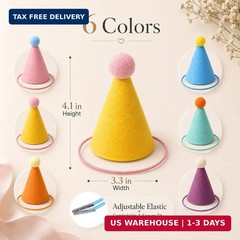 Mini Party Hats for Stuffed Animals 6 Pcs Colorful Cute Birthday Party Cone Hats