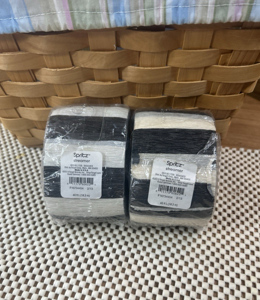 2 Rolls 120 Total Ft L x 1¾ in W Crepe Streamer Black and White Stripe by Spritz