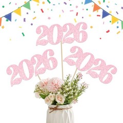 Pink Glitter 2026 Number Centerpiece Sticks Class Of 2026 Table Toppers 12 PCS