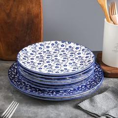 Selamica 8 inch Porcelain Dinner Plates, Large Size 8 inch, Vintage Blue