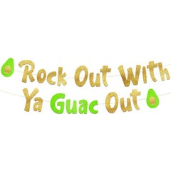 Pre-Strung Rock Out With Ya Guac Out Gold & Green Glitter Banner – Bacheloret…