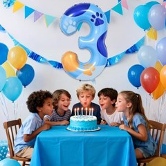 Dog Paw Birthday Decor, 40» Blue Dog Paw Number 3 Balloon for Birthday 3rd