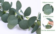 2 Pack Artificial Eucalyptus Garland Faux Silk Leaf Silver Dollar Eucalyptus