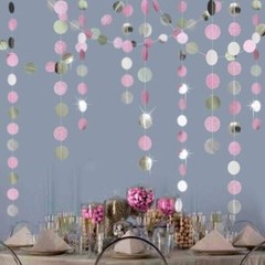 Glitter Pink Circle Garlands Party Decoratoins Polka Dots Streamer Backdrop B…