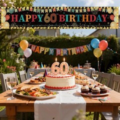 Happy 60th Birthday 250 x 45 cm / 98.4 x 17.7 inches, Backdrop Banner