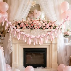2pcs Pink Bow Garland Birthday Decorations Baby Shower Banner