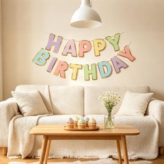 Macaron Superlarge Alphabet Happy Birthday Banner Bunting Pre-Strung No DIY f…