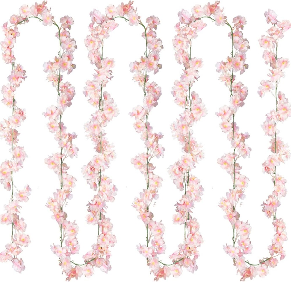 Cherry Blossom Garland Artificial Cherry Flower Vines 2 Pack Hanging Silk