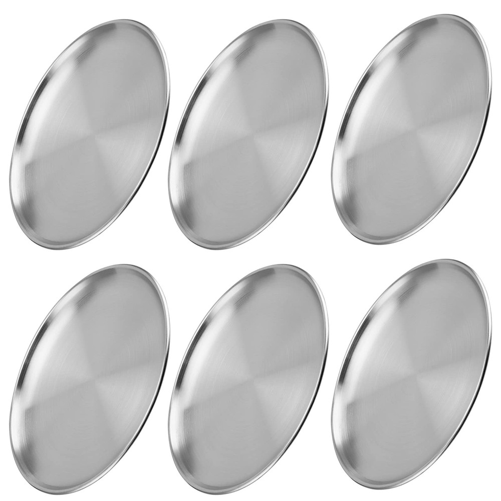NINGWAAN 6 Pack 12 Inch Stainless Steel Dinner Plates, Double 10inch, Silver