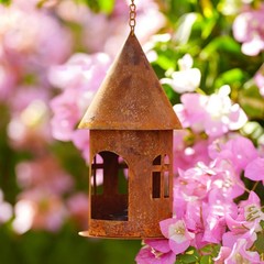 Rustic Metal Castle Candle Holder Hanging with Compact Size for Table and Shelf