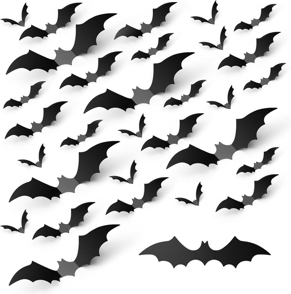 120PCS 3D Bats Halloween Decorations – Realistic PVC Wall Decor Stickers
