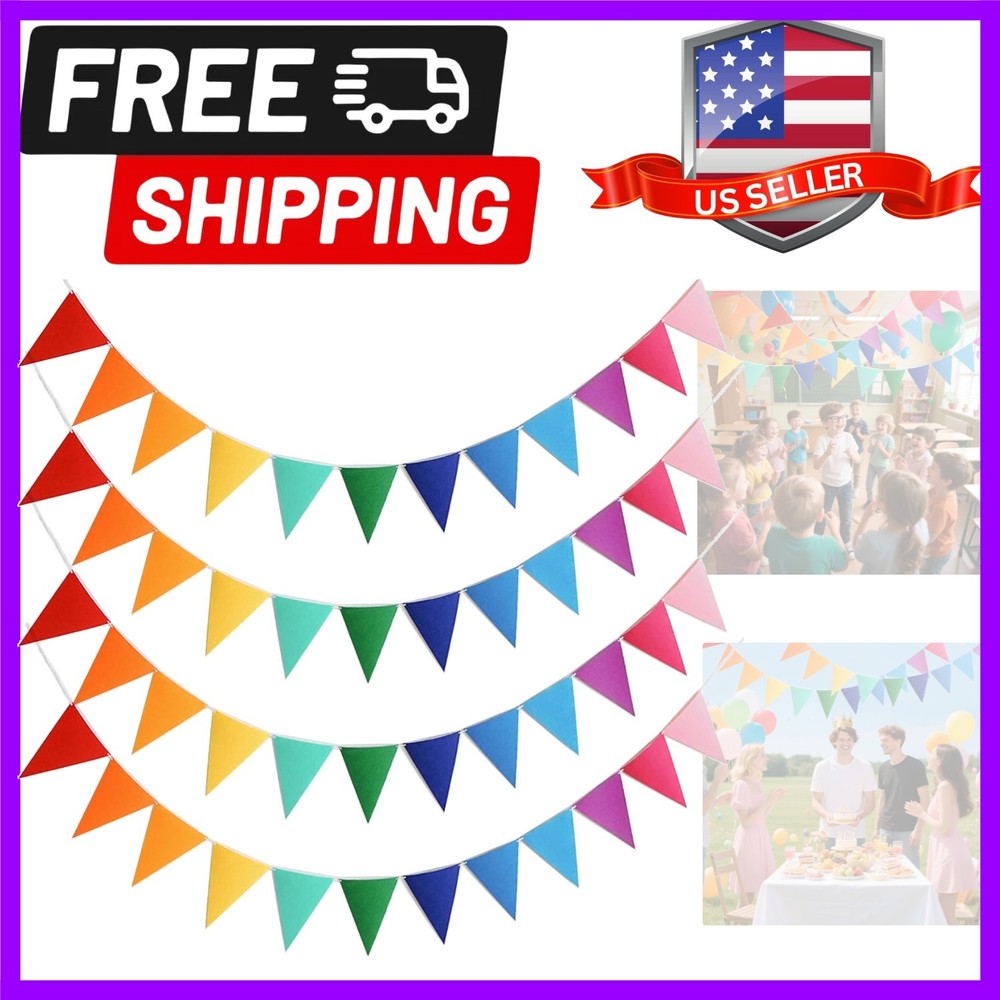 4 Strings 48PCS Rainbow Pennant Banner Flags- Colorful Triangle Felt Banner K…