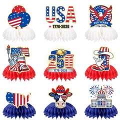 9Pcs 250 Anniversary USA Honeycomb Centerpiece, USA 250th Anniversary Decora…