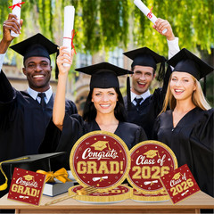 Maroon Gold Graduation Decorations 2026,200Pcs Maroon Graduation Plates and Napk