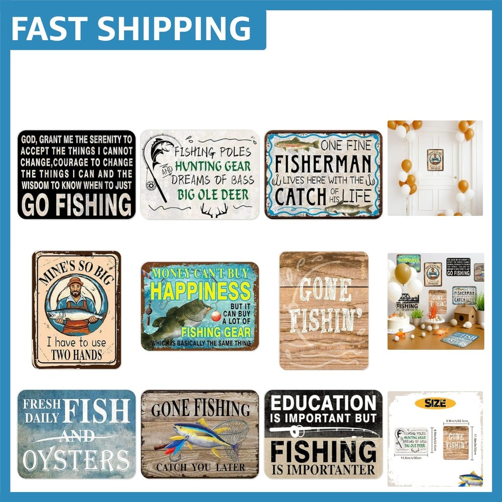 Charming Fishing Party Decorations Set – 9 Vivid Cards for Boys’ Celebrations