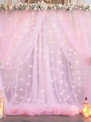 300 LED Warm White Curtain Lights 118x85in Sheer Wedding Backdrop Set