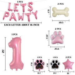 1st Dog Balloons 18pcs Lets Pawty Balloons Dog Paw Decor Pink 32 inch Pink Nu…