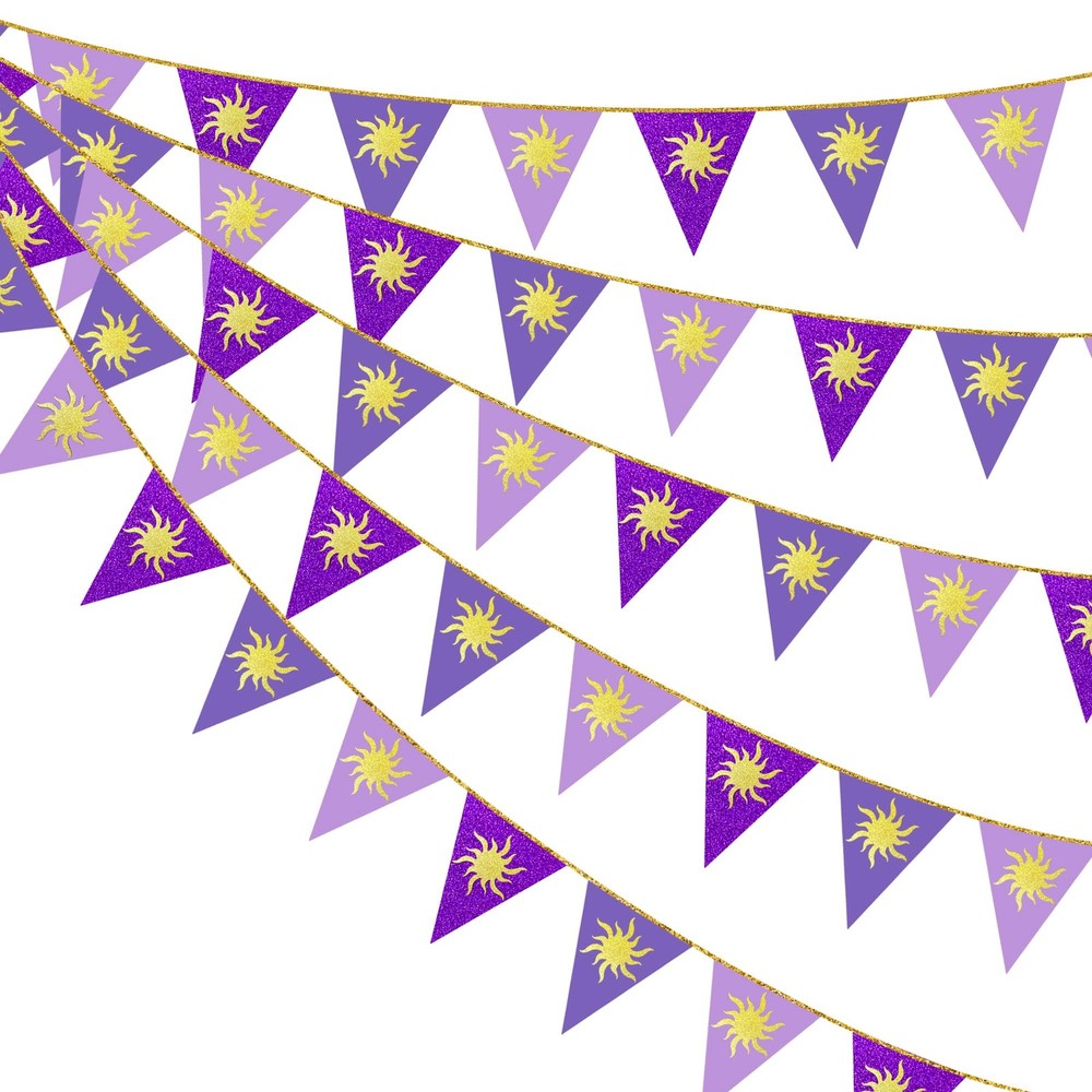 30Ft Purple Sun Party Decorations Purple Pennant Banner Flag Hanging Paper Tr…