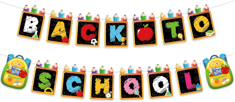 Back to School Banner Decorations, Colorful First Day of School Banner Pencil Sc