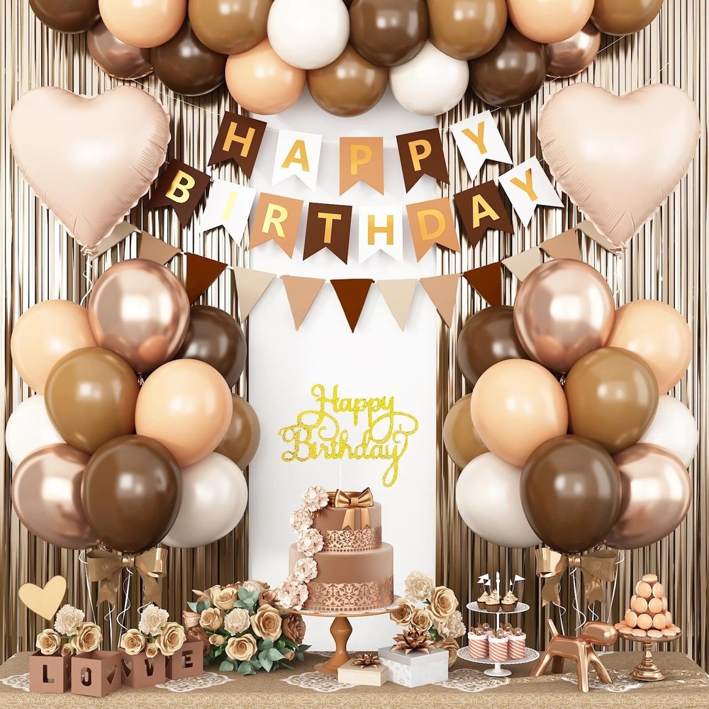 Brown Decorations,Happy Banner Beige Cream Neutral Boho Balloons Fringe Curta…