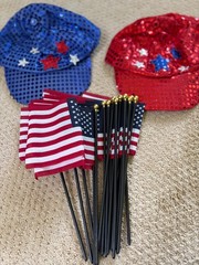 Patriotic Party Bundle – 2 Sequin Hats + 20+ American Flags