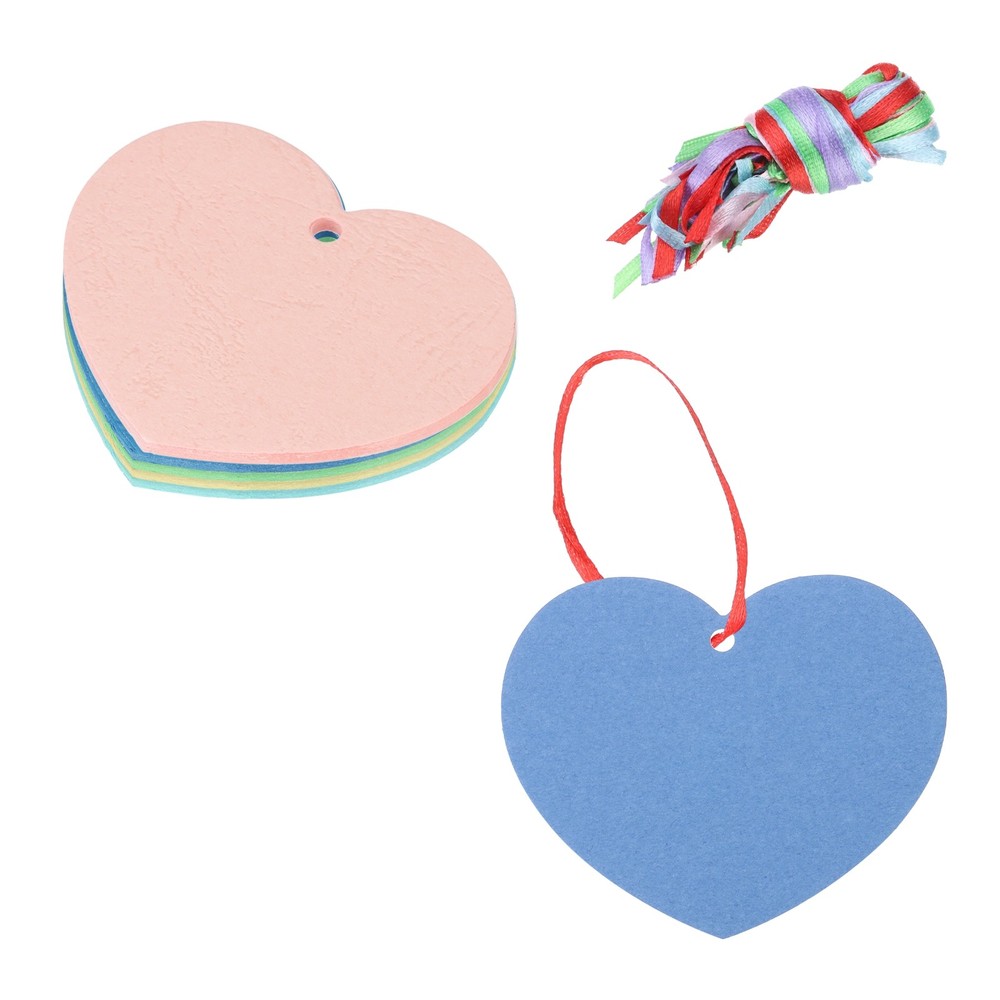 150PCS Heart Paper Cutouts 3 Inch with 150PCS Ribbon, Blue Green Pink