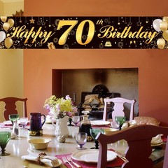 Happy 70th Birthday Banner,Birthday Party Sign 80.3*14.9 inches, 70 Black