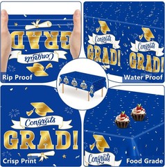 2Pack 2026 Graduation Decorations, 108″ X 54″ Graduation Tablecloth, Bluegold…