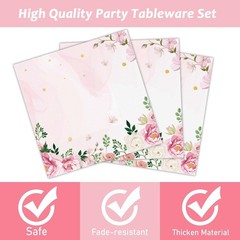 96 Pcs Pink Floral Party Plates & Napkins Set – Serves 24 Guests Elegantly