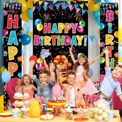 3 PCS COLORFUL HAPPY BIRTHDAY BANNER DOOR COVER PORCH SIGN PHOTOGRAPHY BLACK BAC