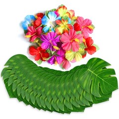 60Pcs Tropical Party Decorations Supplies Palm Middle, Multi Color