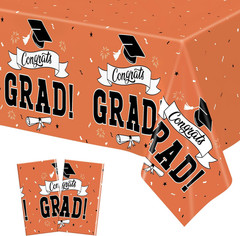 2Pcs 2026 Graduation Table cloths, 108″ X 54″ Orange Grad Party Decorations, Dis