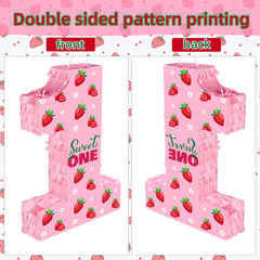 Strawberry Birthday Decorations, Sweet One Number 1 Pinata with Stick Blindfold