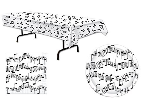 Music Note Tablecover Napkins Dinner Plates 33 Piece Bundle Set for 16