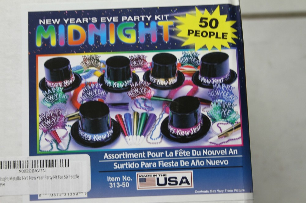 New Years Eve Party Assortment 50-Person New Year Party Kit 150 pieces, Metallic