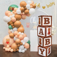 Teddy Bear Baby Shower Boxes Balloon Party Decor wood grain gender birth theme
