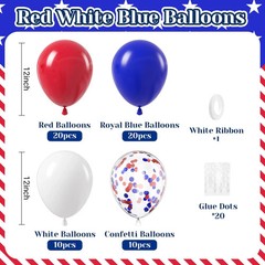 60 Pcs 12 Inch Red White Blue Balloons Patriotic 4th of July Party Decor