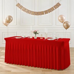 Suppromo 6ft Red Spandex Table Cloths for Rectangle Tables Wrinkle Free Red Tabl