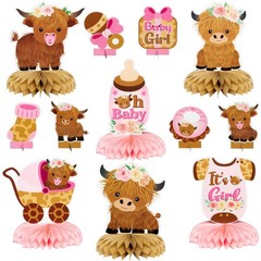 12Pcs Pink Highland Cow Honeycomb Centerpieces Floral Highland Cattle Baby Sh…