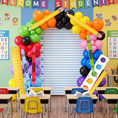 9Pcs Back to School Party Decor Notebook Ruler Paint Tray Backdrop Inflatable Pe